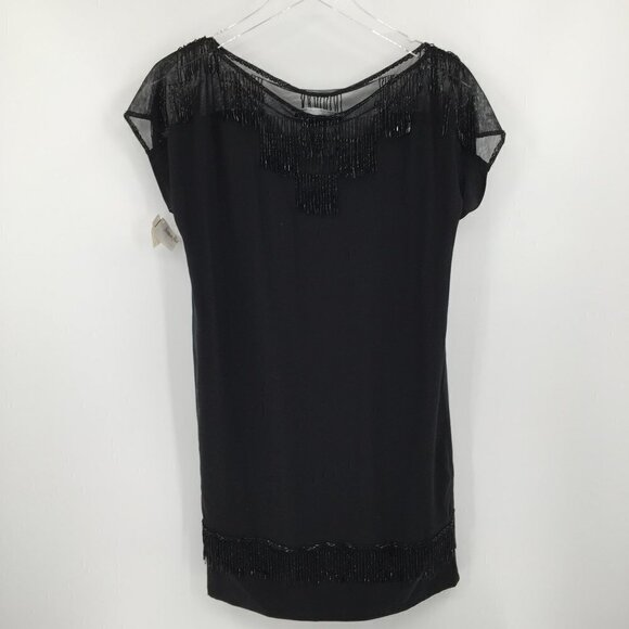 DVF Diane von Furstenberg Georgina Black dress bead fringe shift mini new 2 - Picture 5 of 7